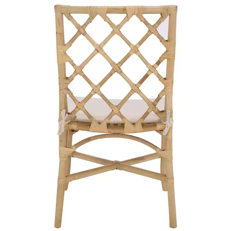 Rattan Dining Chair with Removable Cream Cushion, Natural Finish, Armless — 2-Pack