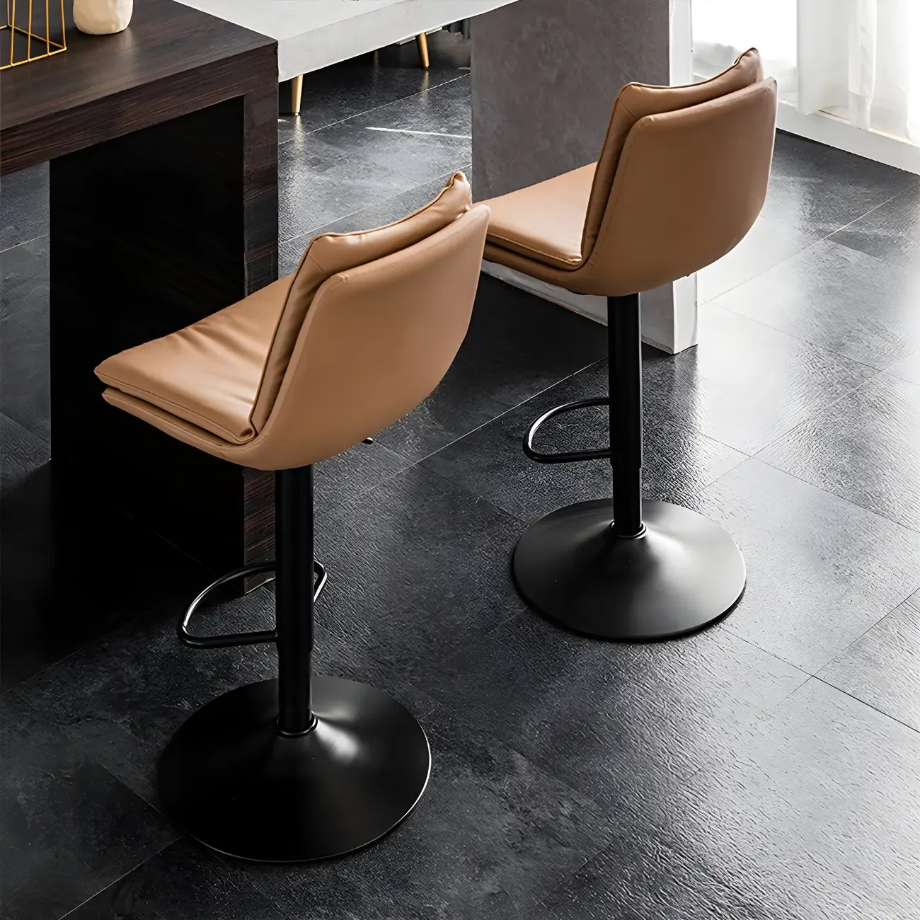 Modern Adjustable Leather Swivel Bar Stools