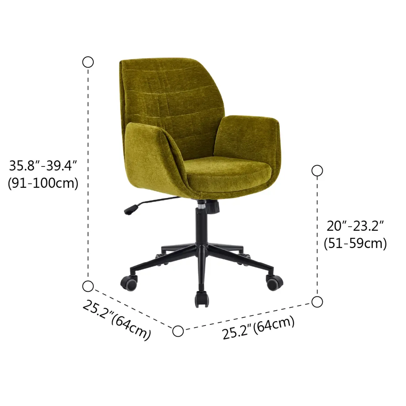 Adjustable Green Upholstered Fabric Swivel Office Chair