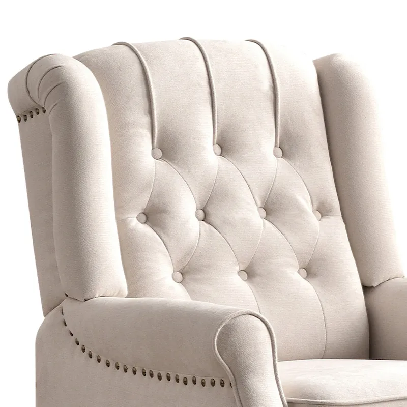 Push Back Recliner with Tufted Back and Wooden Legs