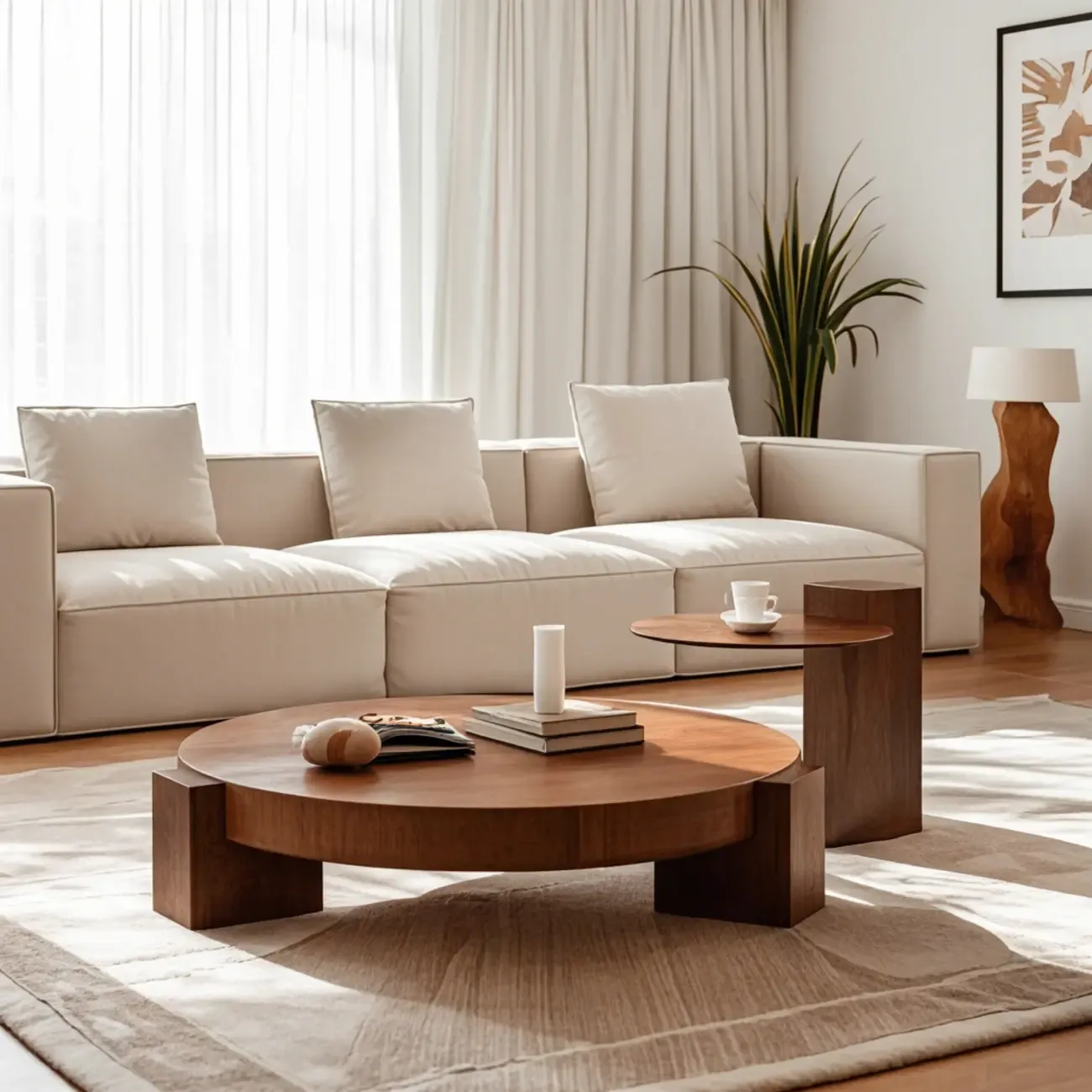 Funky Black Brown Wood Round Tripod Coffee Table