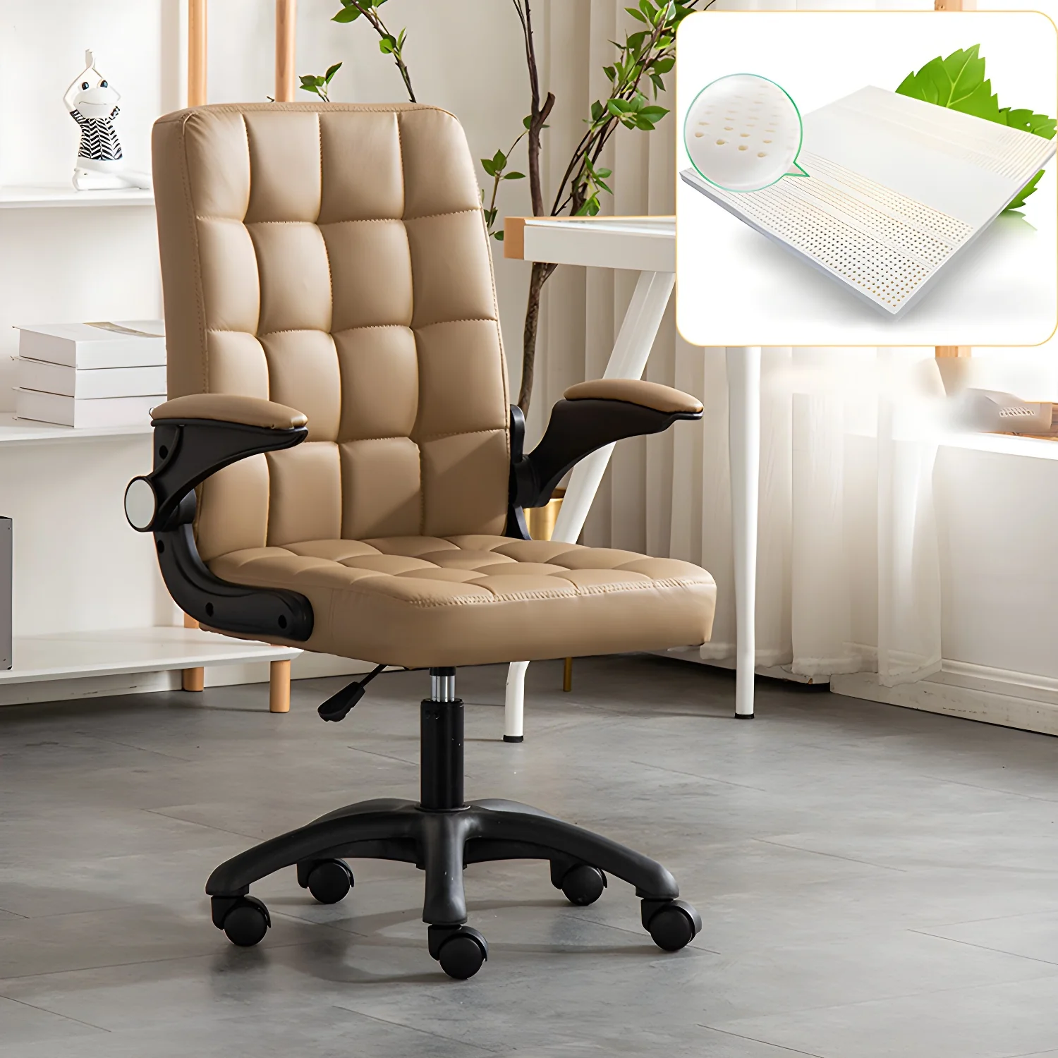 Tufted Brown Faux Leather Adjustable Swivel Office Chair