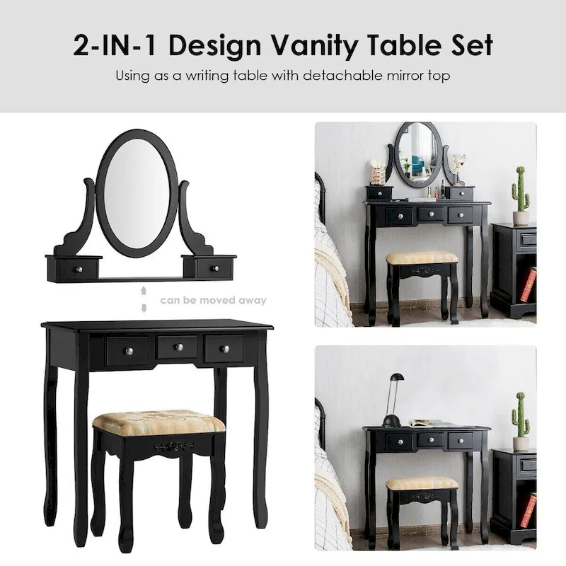 Costway Vanity Table Dressing Table 5 Make Up Table Stool