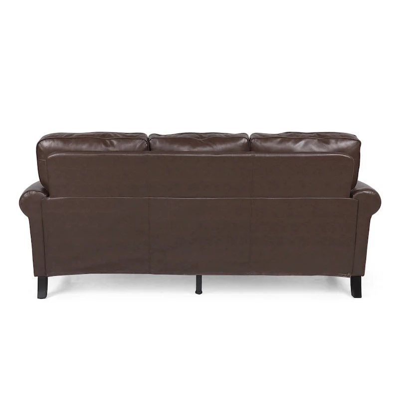 Dark Brown Modern 80 Faux Leather 3-Seater Sofa with Birch Wood Legs and Nailheads