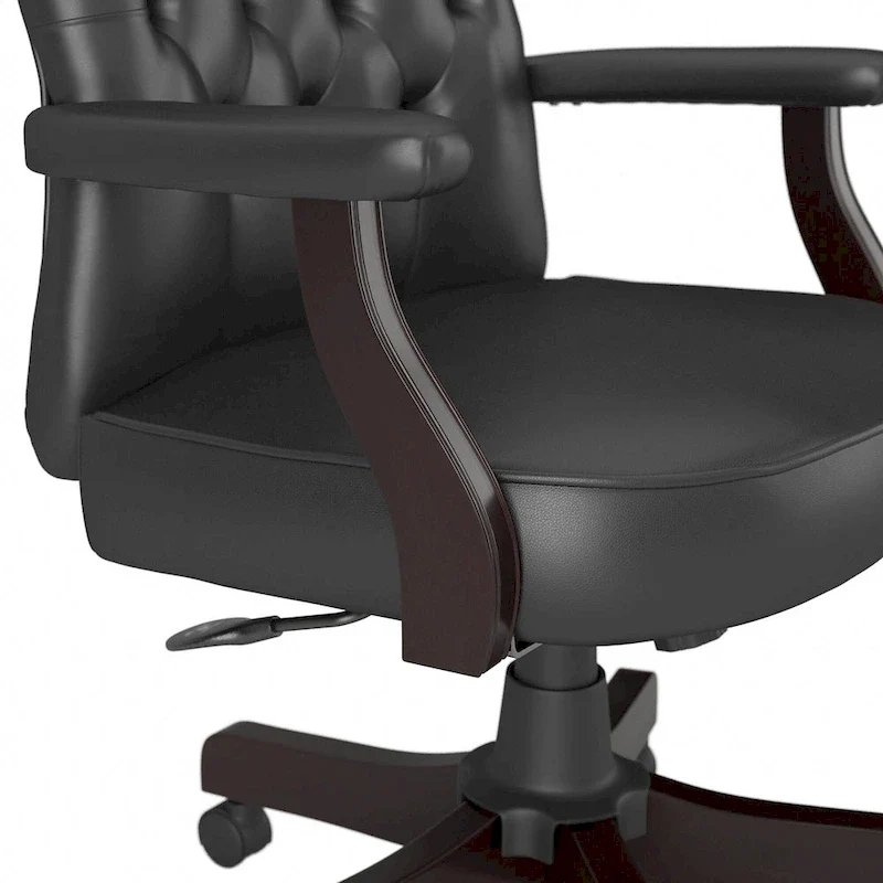 High Back Tufted Office Chair with Arms - Espresso Wood Base
