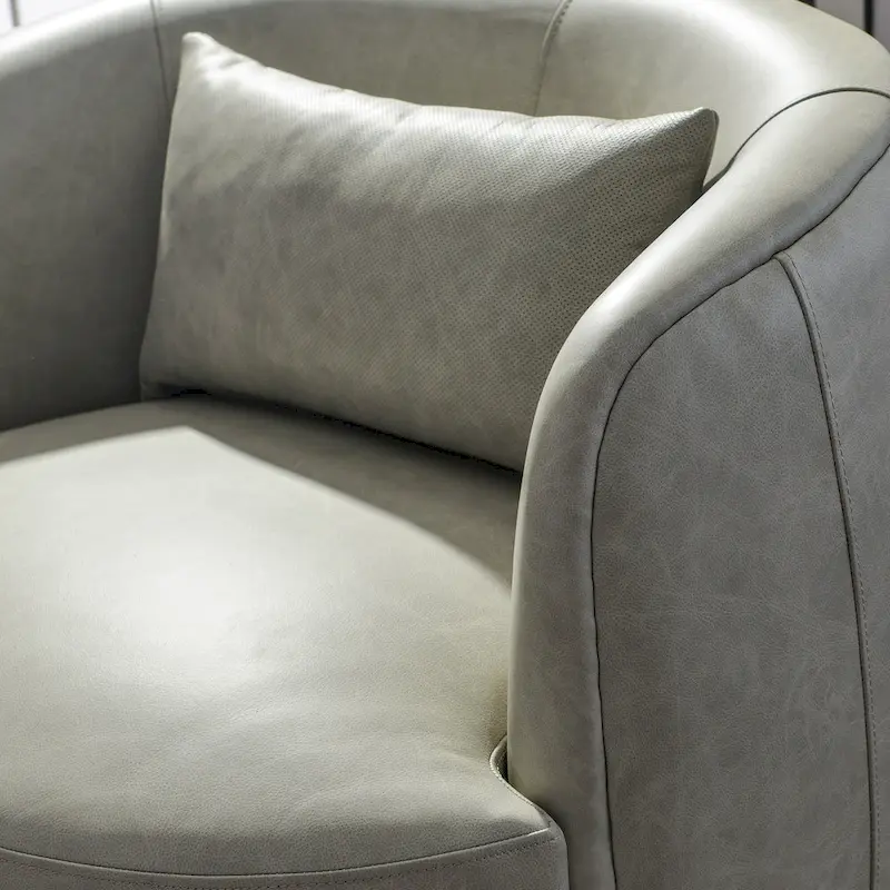 KINWELL Modern Top Grain Genuine Leather Swivel Armchair with Pillow