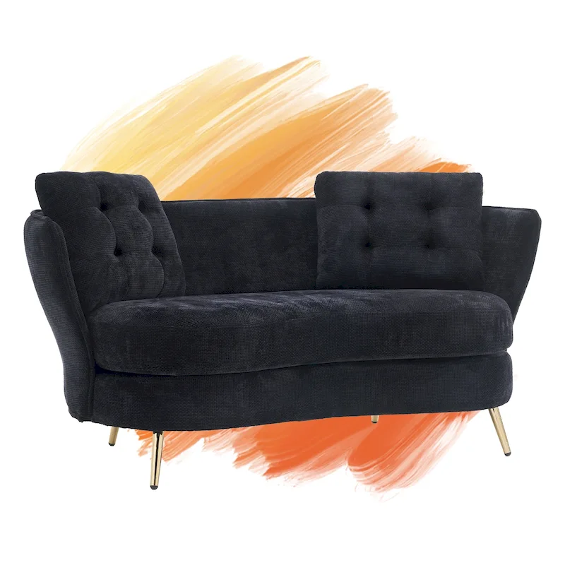 Velvet Loveseat Sofa with Golden Metal Legs for Living Room