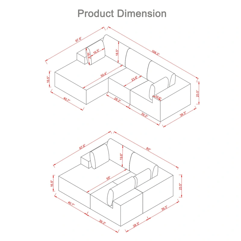 108.3Inch Modular L Shaped Sectional Sofa Couch with Chaise Lounge
