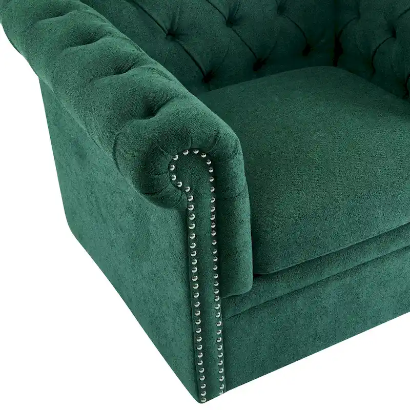Swivel Button-Tufted Club Chair – Dark Green / Cognac, Chesterfield Style, Single Seat