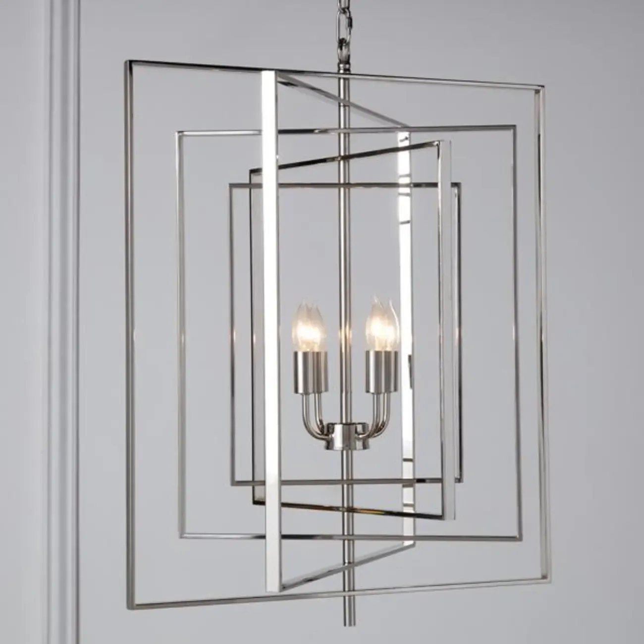 Modern Silver Rectangular Metal Cage Chandelier