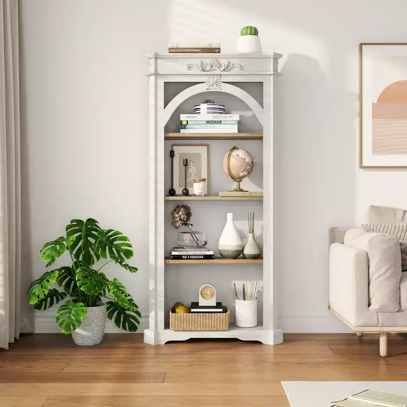 Okak Modern Arched Display Cabinet, Storage Cabinet with 4 Shelves, Freestanding Storage Cabinet for Living Room, Hallway and Office, White