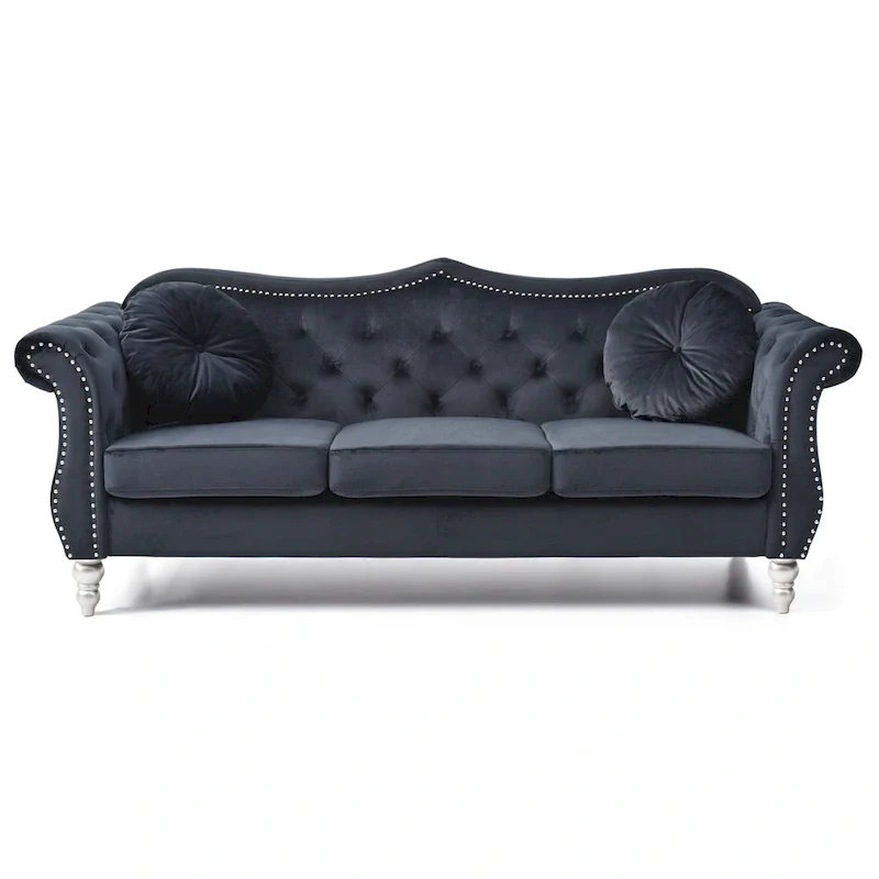 Black / Dark Gray / Burgundy / Navy / Ivory / Pink / Green Velvet Button Tufted Sofa – Glam Style, Seats 3