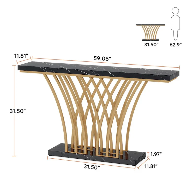 White Faux Marble Console Table with Gold Metal Frame for Entryway