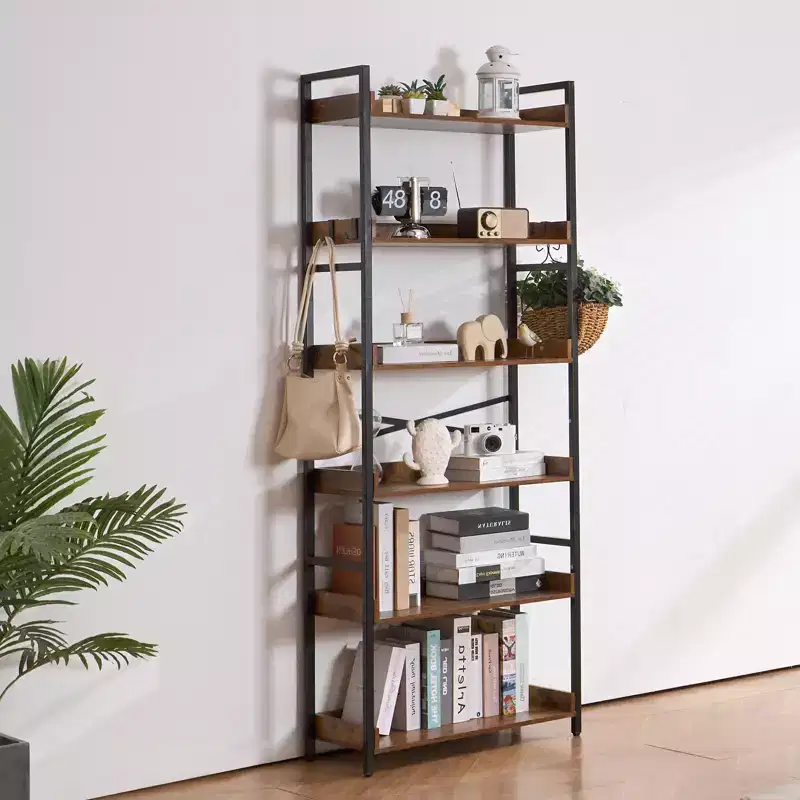 VEVOR Metal Bookshelf, 6-Tier Industrial Bookshelf, Tall Wide Rustic Vintage Storage Bookcase with Open Shelves, Freestanding Display Shelving
