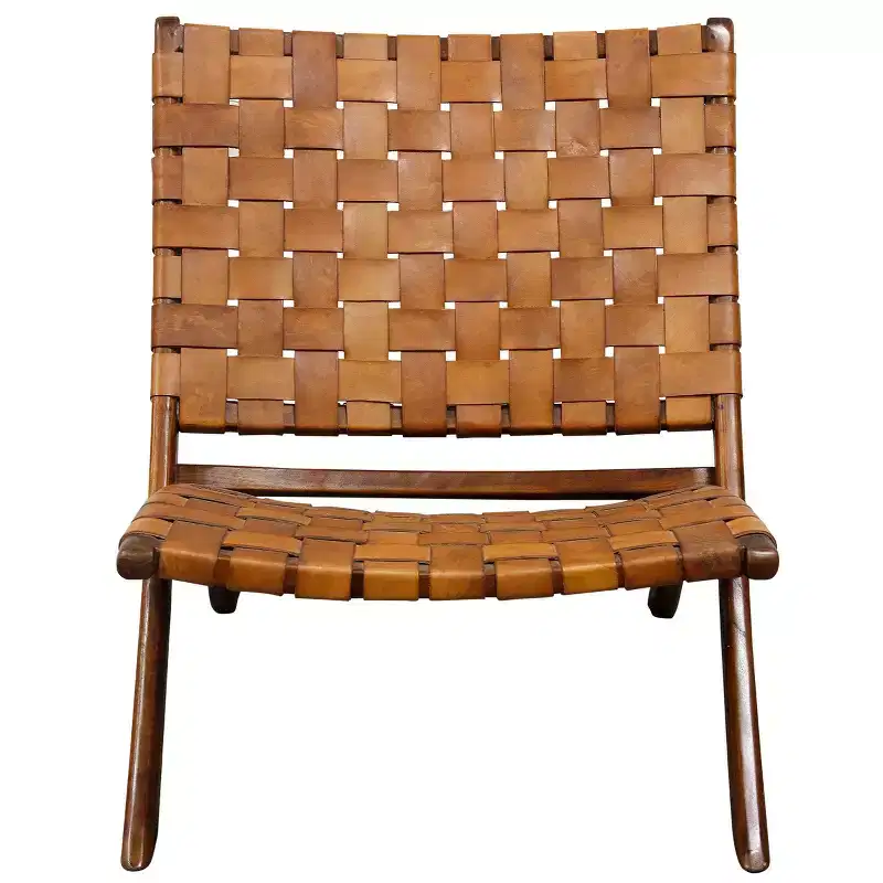 Stylecraft Mid Century Modern Lounge Chair Cognac Brown: Solid Teak Frame, Leather Upholstery, No Assembly Required