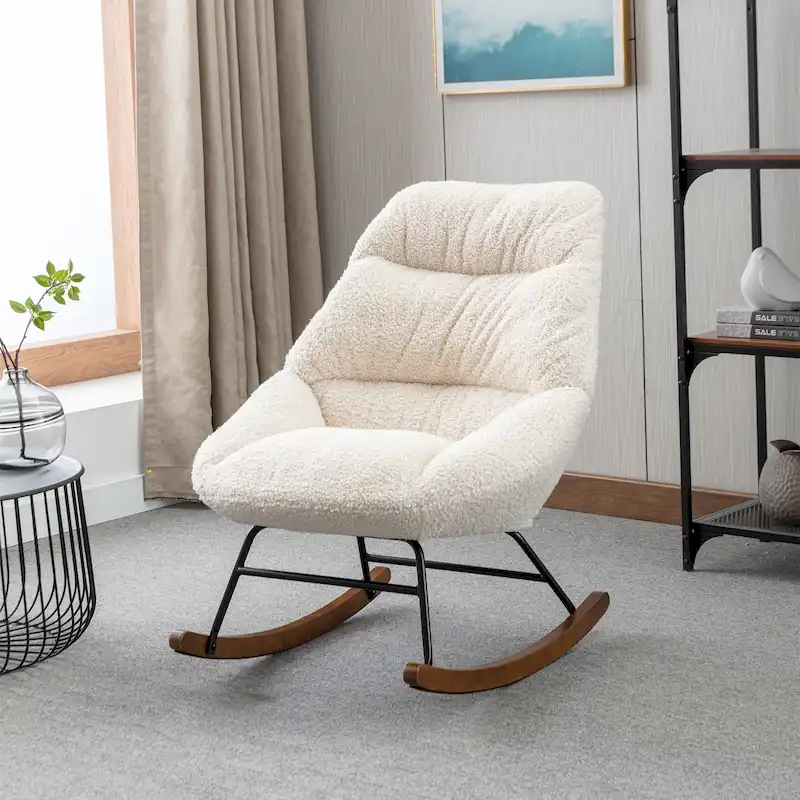 Beige / Grey Boucle Upholstered Rocking Chair, Single Seat