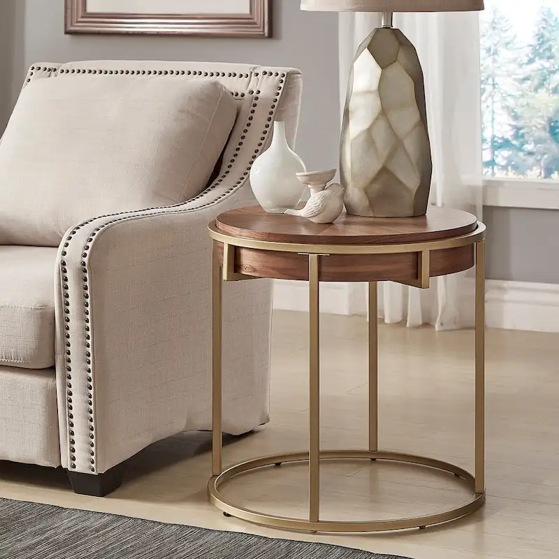 Round End Table with Metal Base