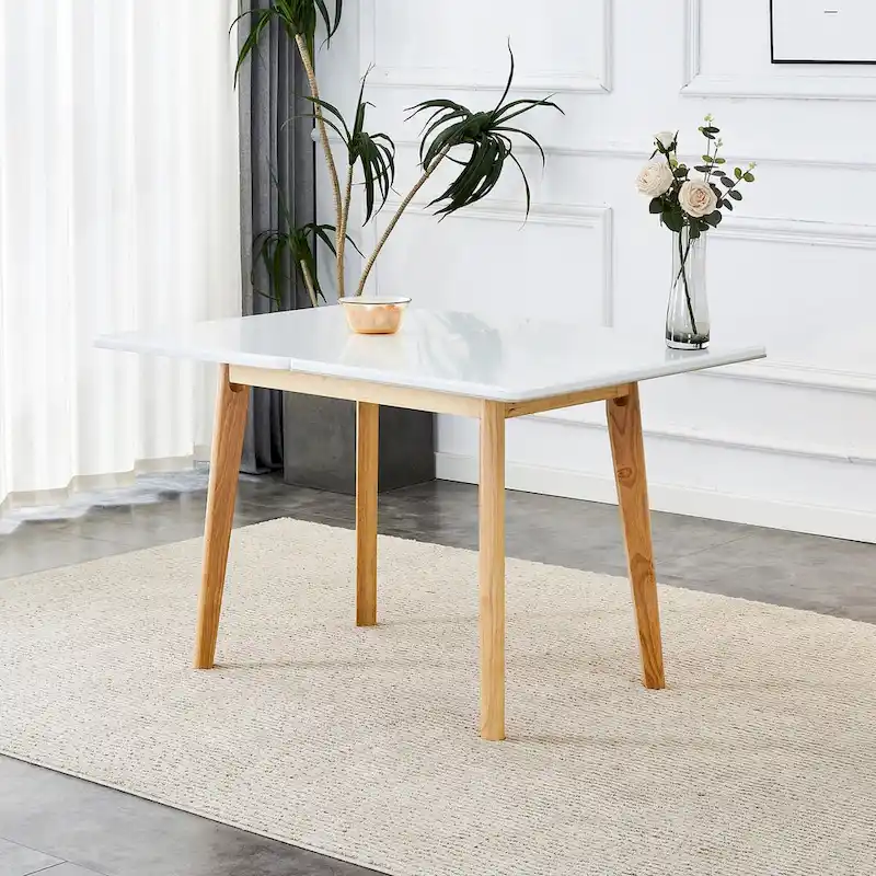 Imitation Marble White Sintered Stone Tabletop With Rubber Wooden Legs,Foldable Computer Desk,Foldable Office Desk