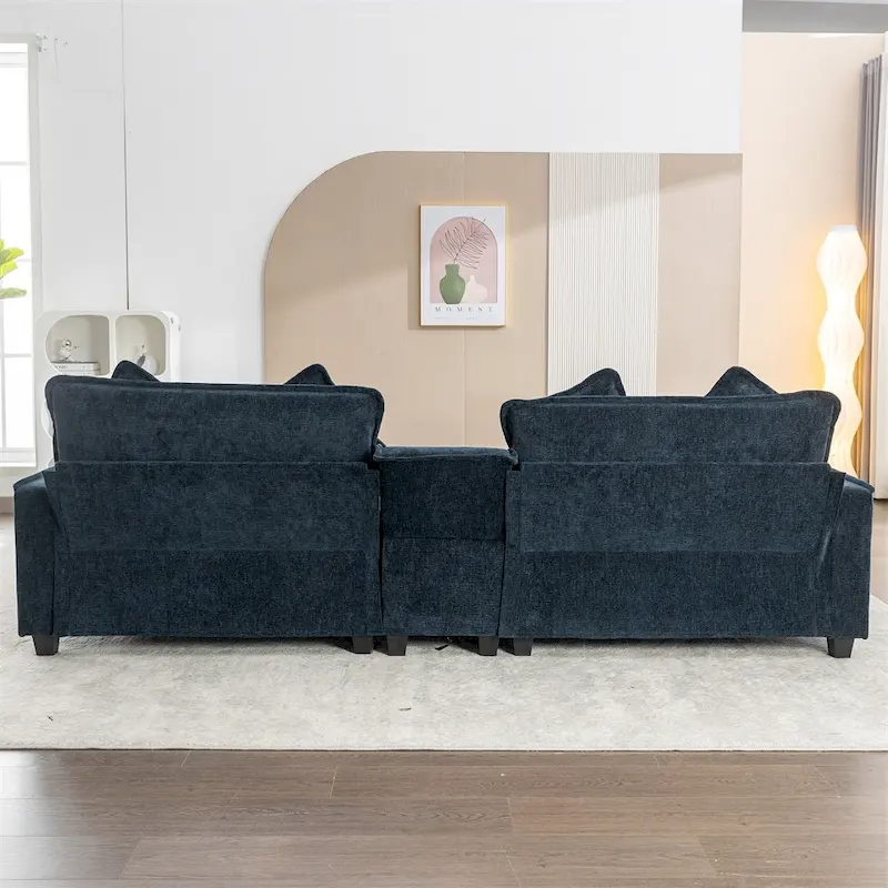 112.6 Chenille Upholstered Sectional Sofa with 2 Removable Ottoman