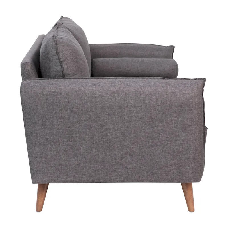 Compact Faux Linen Upholstered Loveseat with Wooden Legs