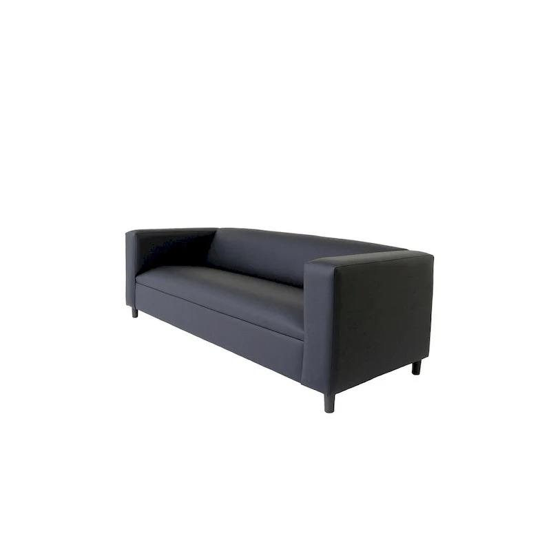 Mid-Century Modern 3-Seater Sofa, Faux Leather with Solid Wood Frame