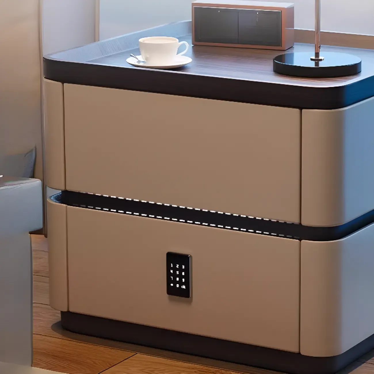 Wooden Overbed 2 Drawers Nightstand with Grooved Top