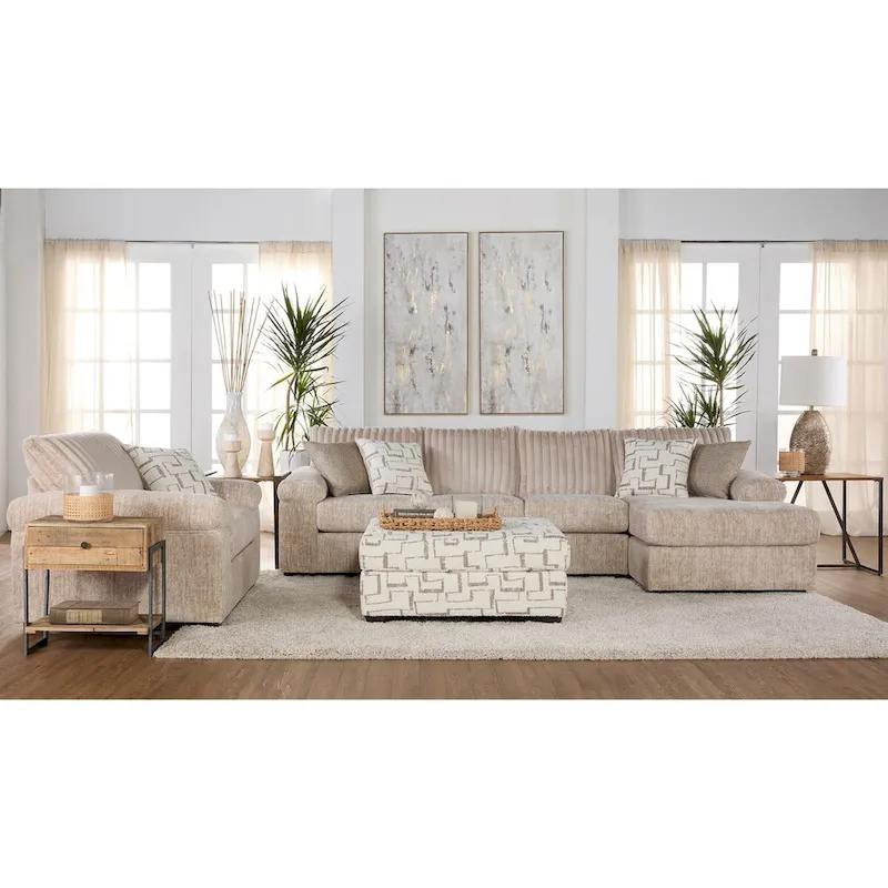 Roundhill Furniture Nason Wide Wale Corduroy Sectional Sofa Chaise with Armchair and Ottoman