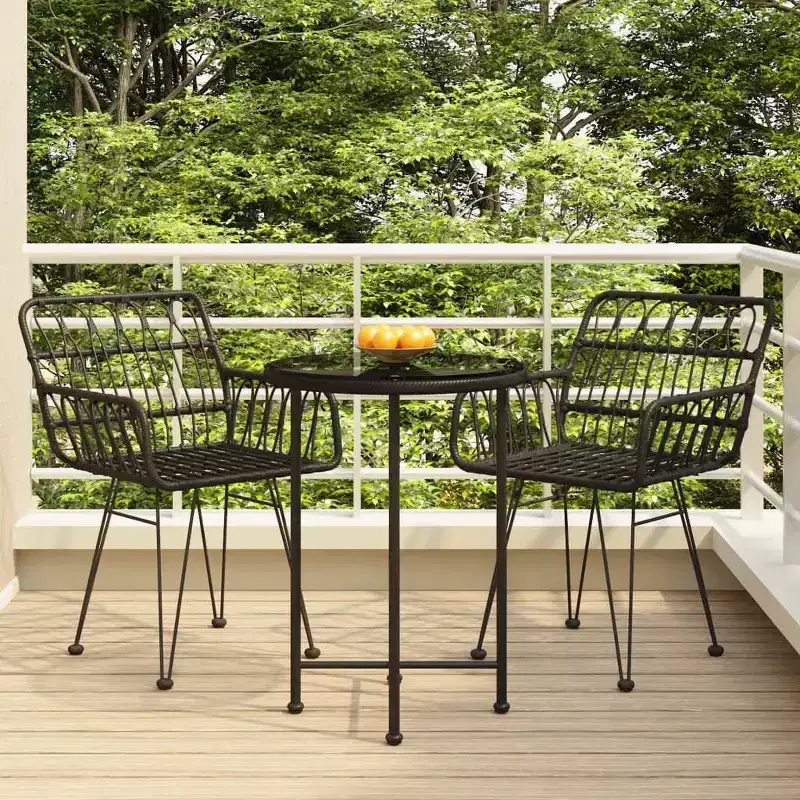 vidaXL Bistro Set Outdoor Patio Balcony Table and Chairs Rattan Look 3 Piece