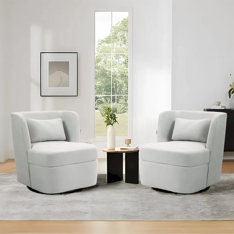 Swivel Accent chairs With Boucle Linen Fabric Set of 2