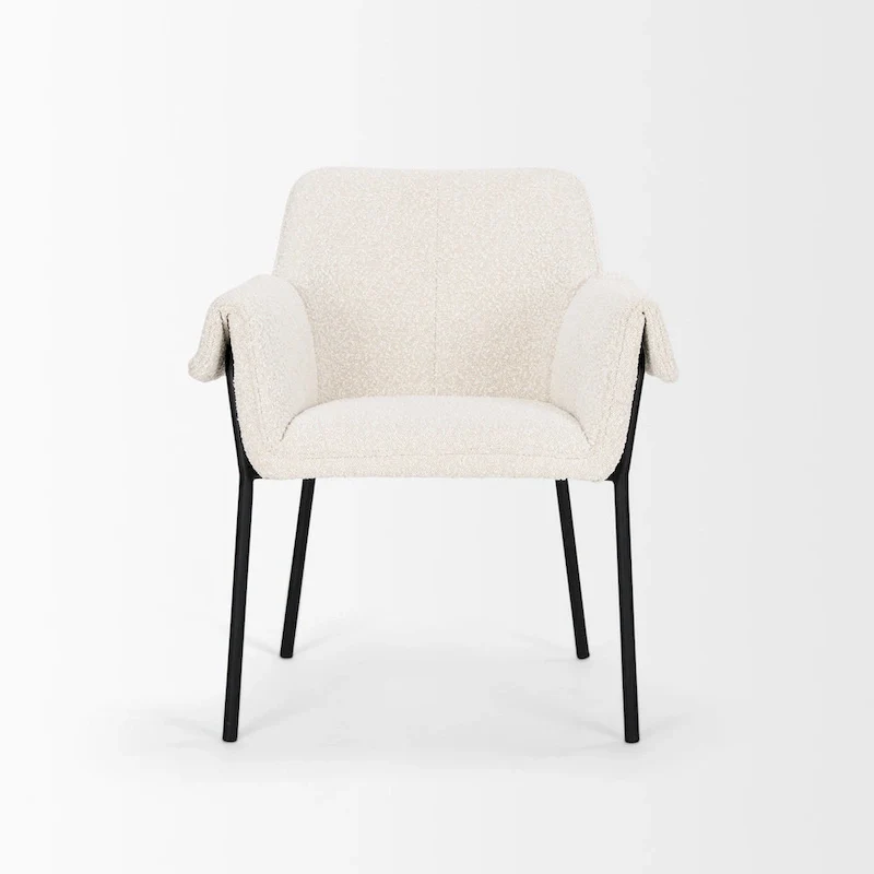 Brently Dining Chair w/ Cream Boucle Fabric & Matte Black Metal Legs