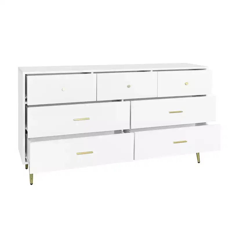 7-Drawer Dresser with Gold Handles Metal Legs - Stylish Storage Cabinet for Bedroom, Living Room, Organizer for Clothes, Makeup Personal Items