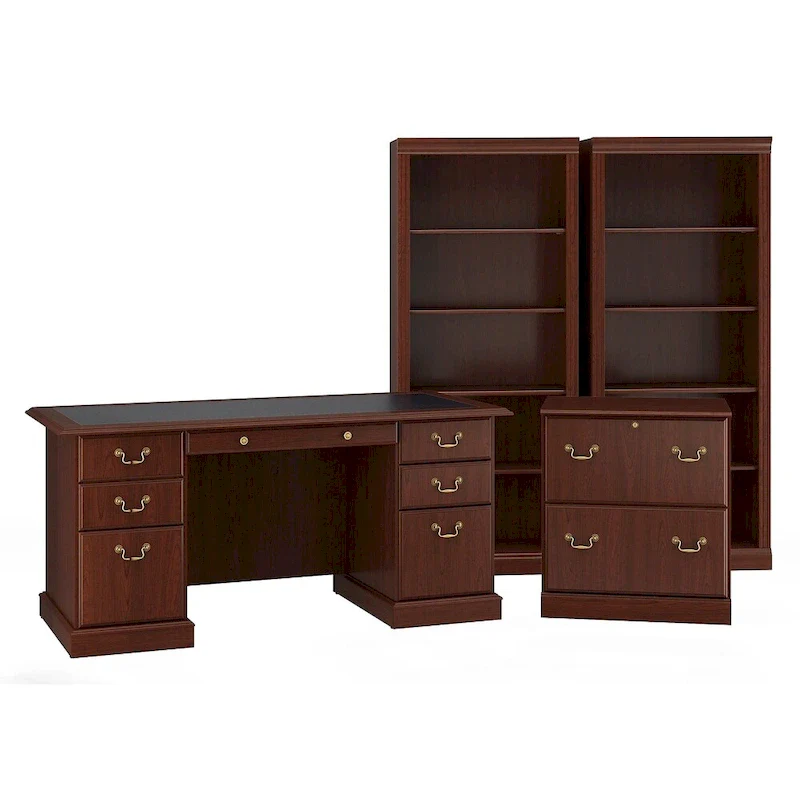Cherry Finish Traditional 4-Piece Home Office Set for 1 Person