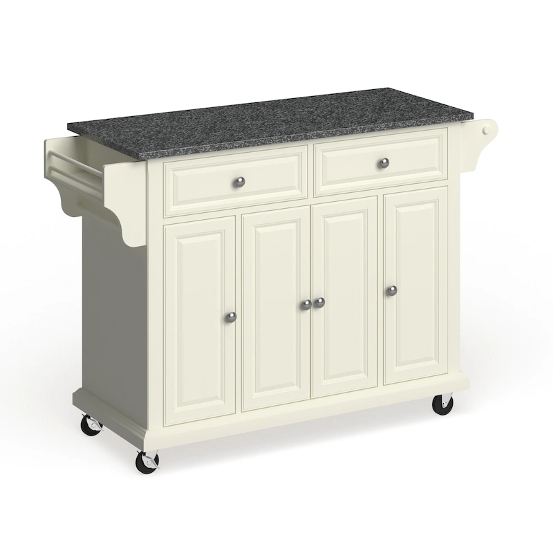 Crosley Full Size White Wood and Granite Top Kitchen Cart - 18d x 51.5w x 36h