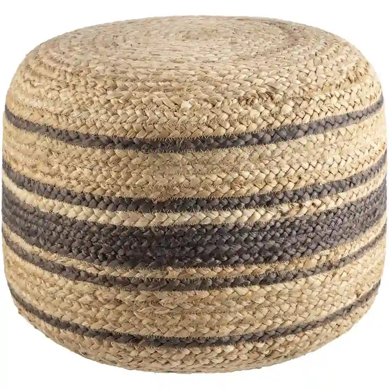 Woven Jute Pouf, Farmhouse Stripe Style – Dark Brown / Light Brown, Single