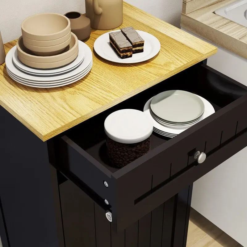White/Black Tilt-Out Trash Cabinet with Drawer, Single Compartment