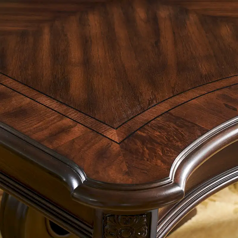 Traditional Hardwood Dining with Double Pedestal Table & Carved Chairs – Pecan, Seats up to 10