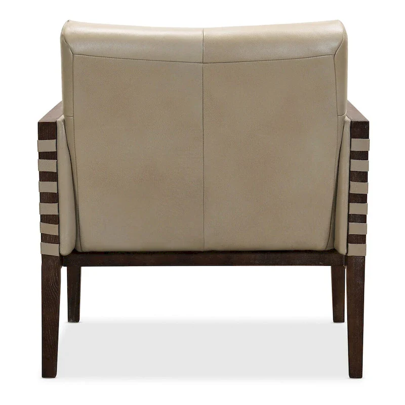 Taupe / Gray Leather Tufted Accent Chair with Wood Frame & Arms – 1-Seat