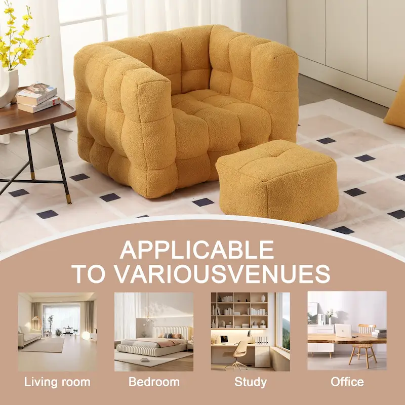 HOMEFUN Boucle Upholstered Tufted Modern Single Side Sofa Chair with Ottoman