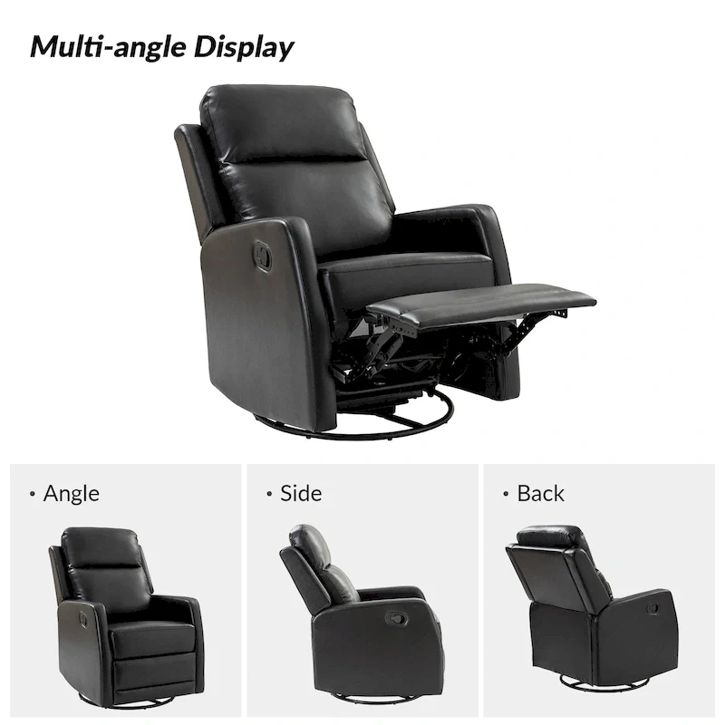 Modern Faux Leather Manual Rocking Swivel Recliner with Wingback
