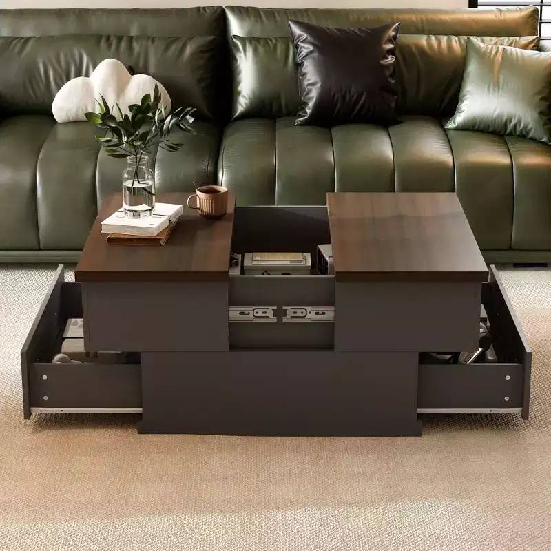 Famapy Stylish and Functional Coffee Table - Dark Grey Body with Brown Countertop, Ideal for Modern Living Rooms