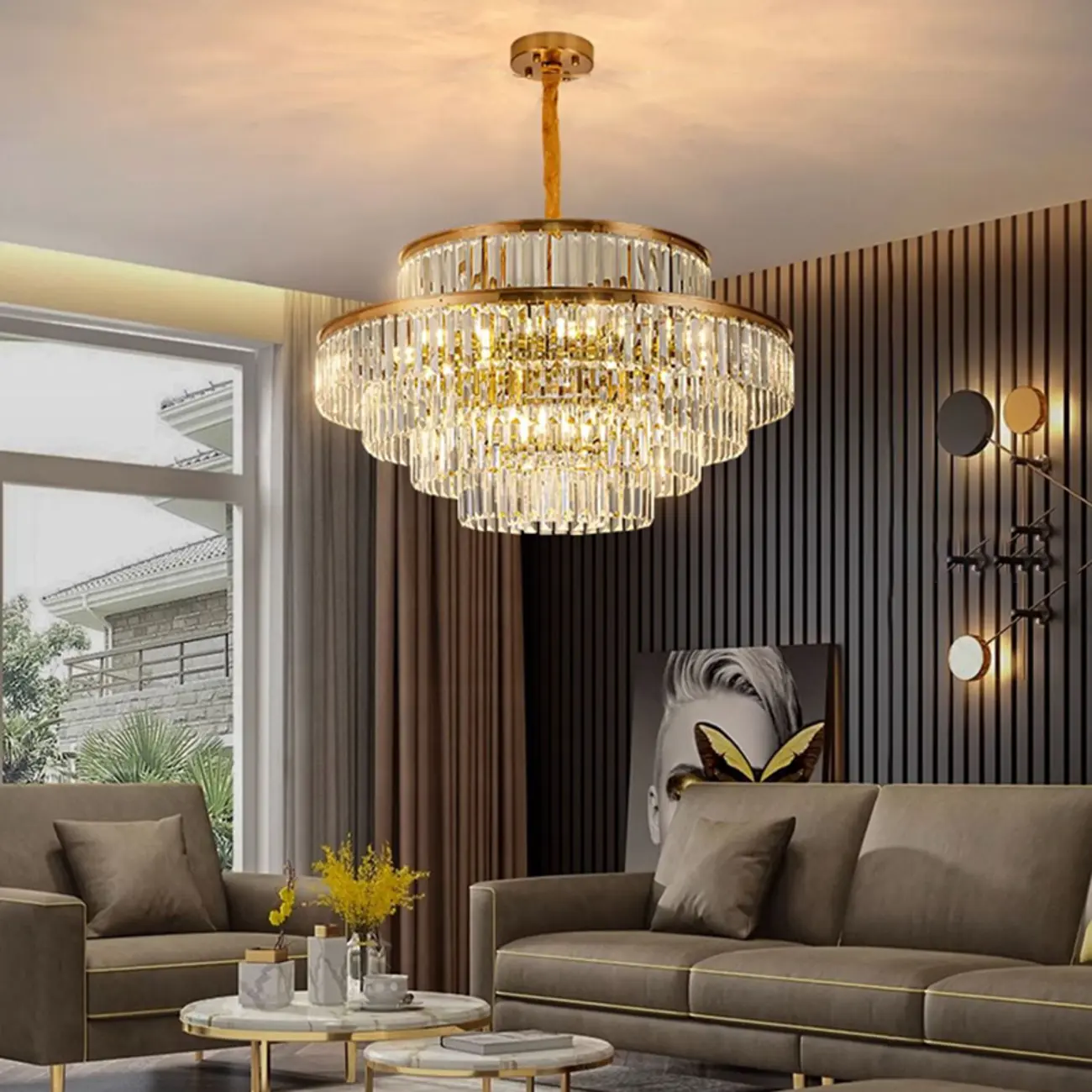 Luxury Crystal Gold Chandelier with Multi-Tiered Design