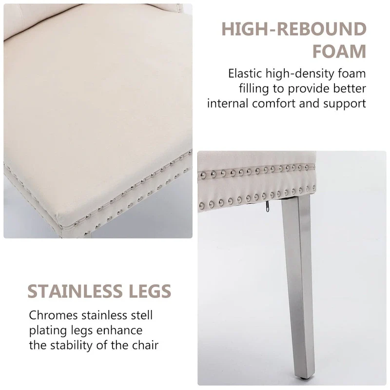 Velvet Dining Chairs Set of 2, Tufted Dining Room Chairs with Button Back, Nailhead Trim, Upholstered Kitchen Side Chairs