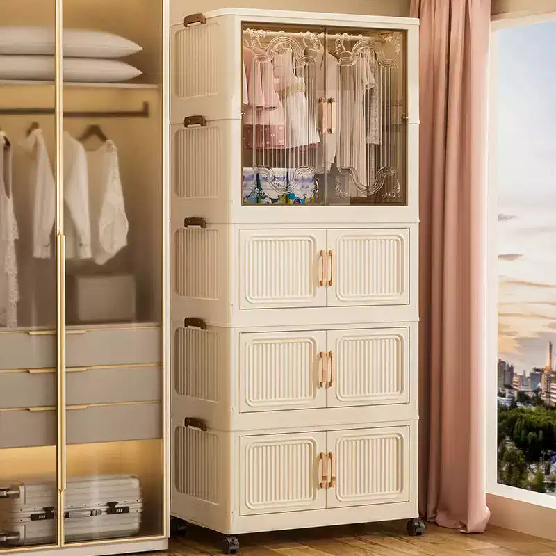 AEELLEEA Kids Portable Closet Storage Organizer - Cube Childrens Wardrobe with Magnetic Doors, Hanging Rod & Hangers, Baby Clothes Storage Cabinet