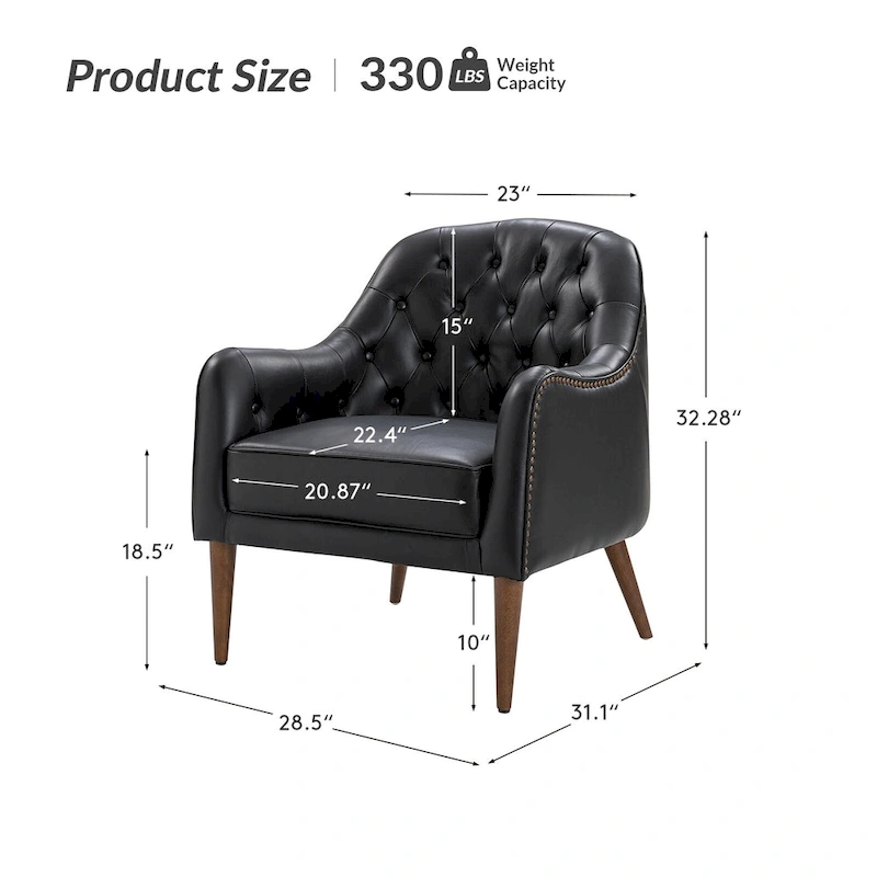 Melisa Classic Genuine Leather Wood Legs Barrel Chair With Tufted Back By HULALA HOME