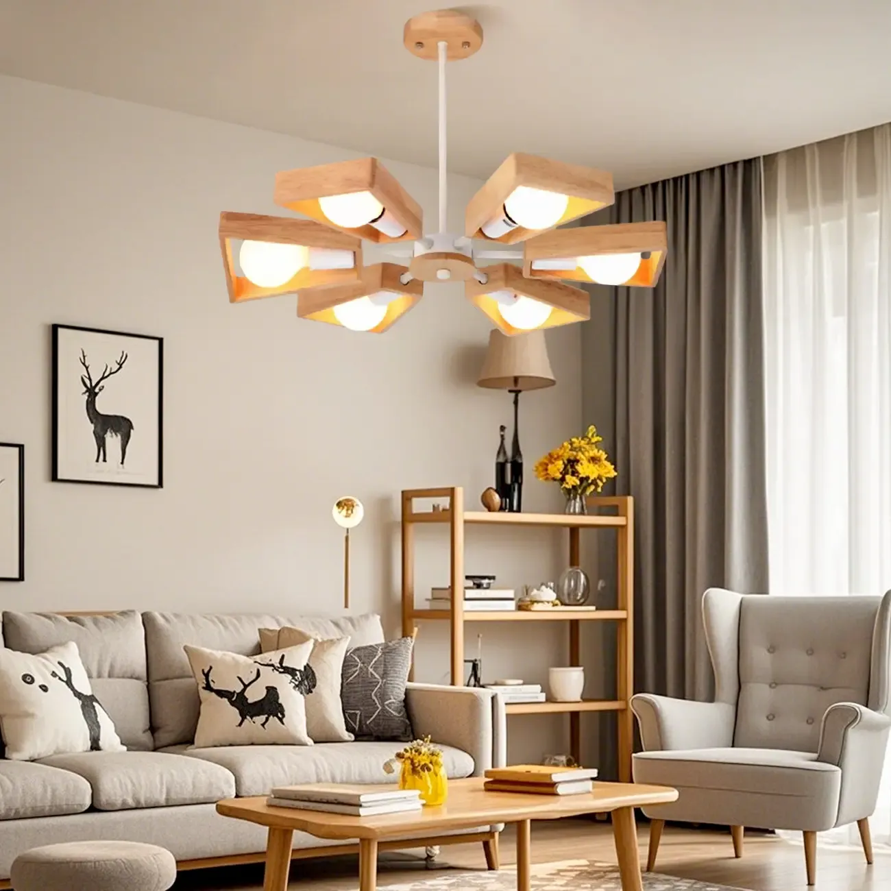 Modern Wood LED Chandelier for Living Room Decor