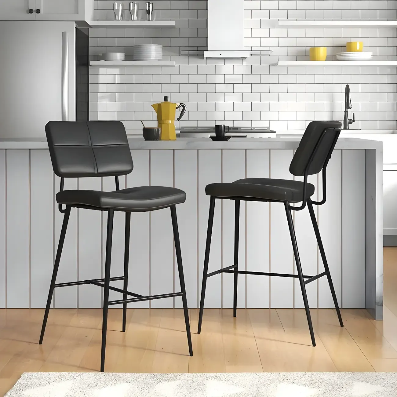 Black Leather Saddle Low Back Counter Bar Stools for Kitchen