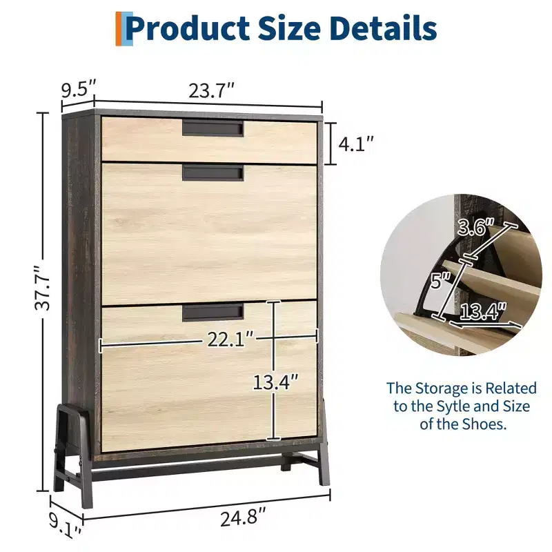 GustoWave Shoe Storage Organizer with 2 Flip Drawers and 1 Drawer, Freestanding Narrow Shoe Rack, Shoe Storage Organizer
