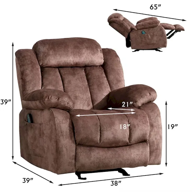 Fabric Manual Recliner with Massage and Heat
