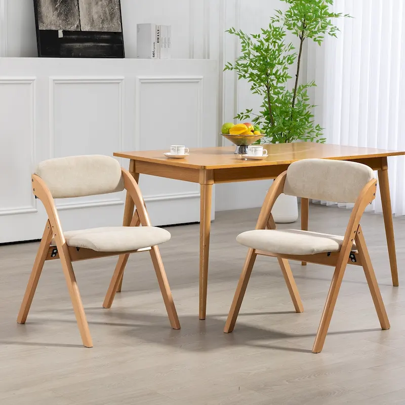 Wooden Stackable Dining Folding Chairs with Padded Seats(Set of 2)