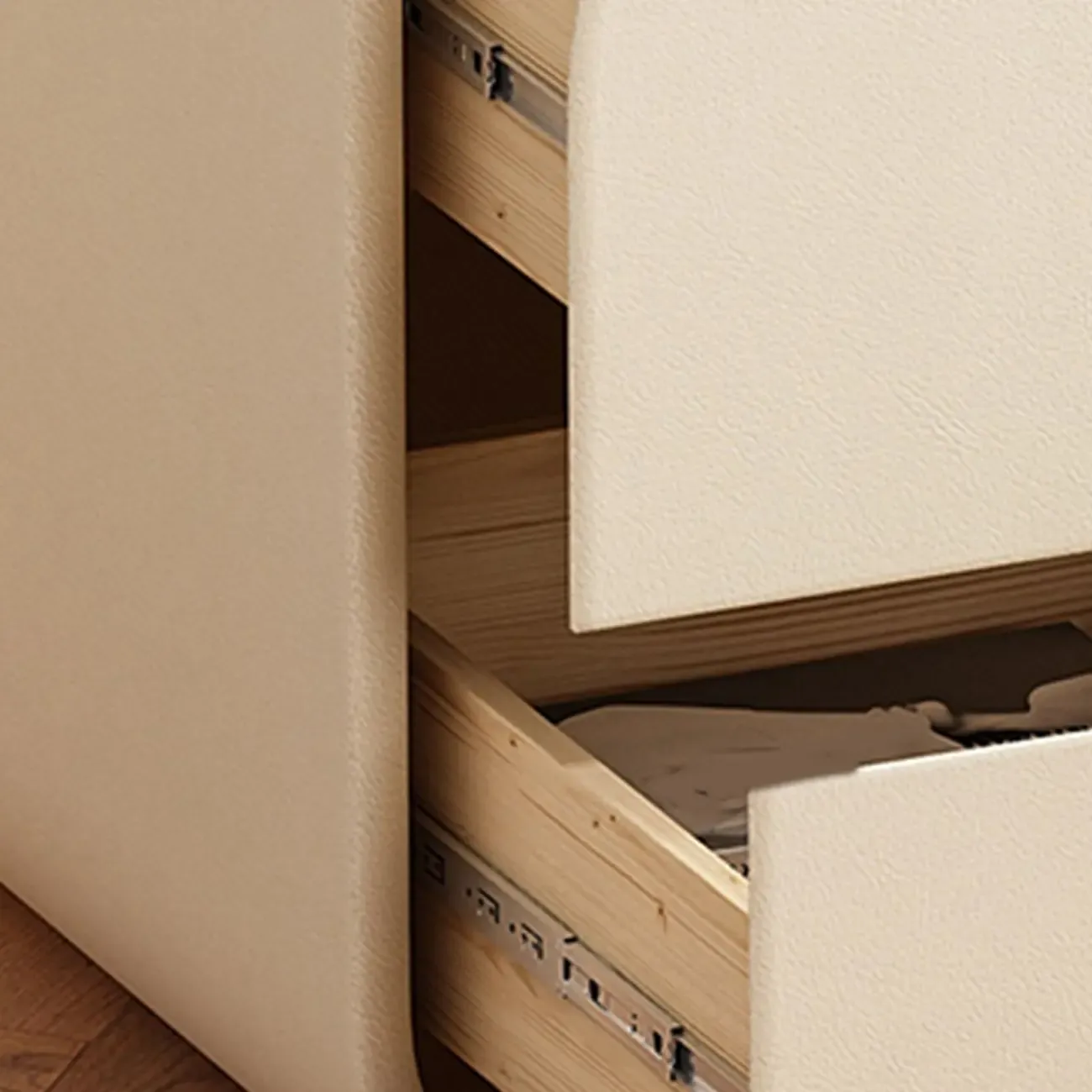 Modern Faux Leather Gold Ring Handle Nightstand with 2 Drawers